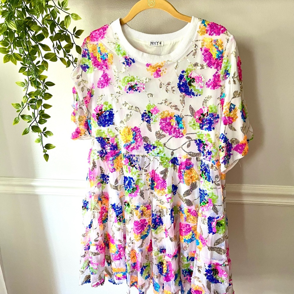 Vibrant Floral Sequin Mini Dress